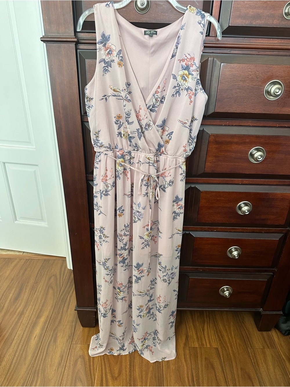Lily Rose Women’s  Sz Large pink floral chiffon sundress